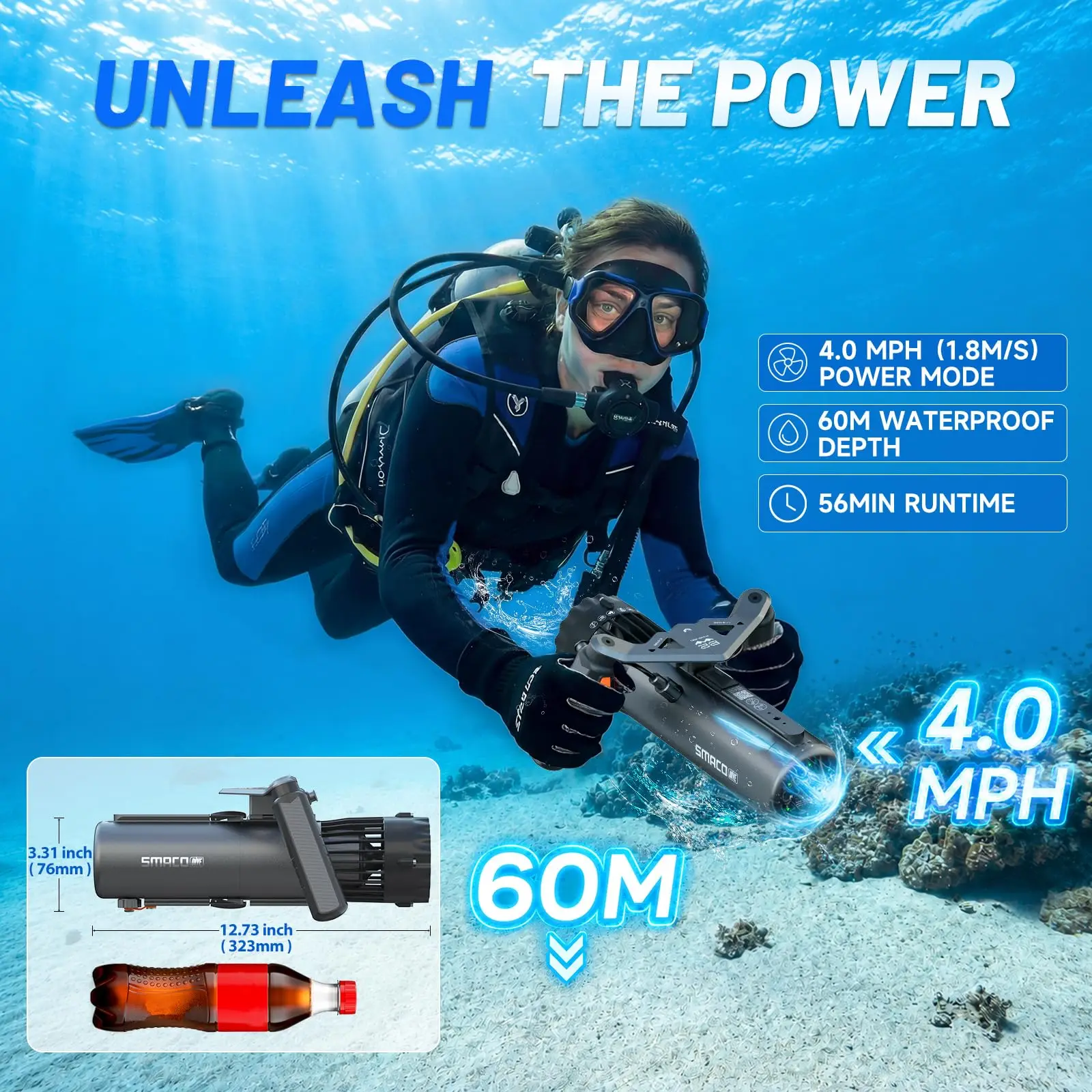 SMACO Underwater Scooter Dual Motor Sea Scooter Portable Electric Diving Propeller for Snorkeling Swimming Water Sports New - view 2