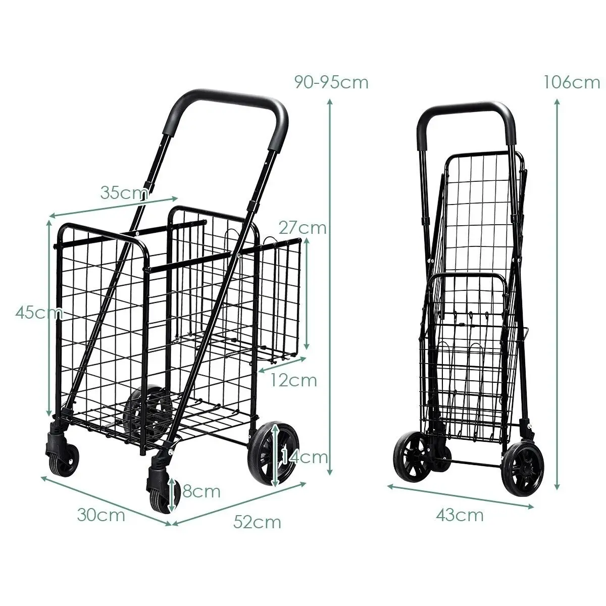 ERGOMASTER Folding Shopping Cart Portable Utility Cart Double Basket Grocery Utility Cart