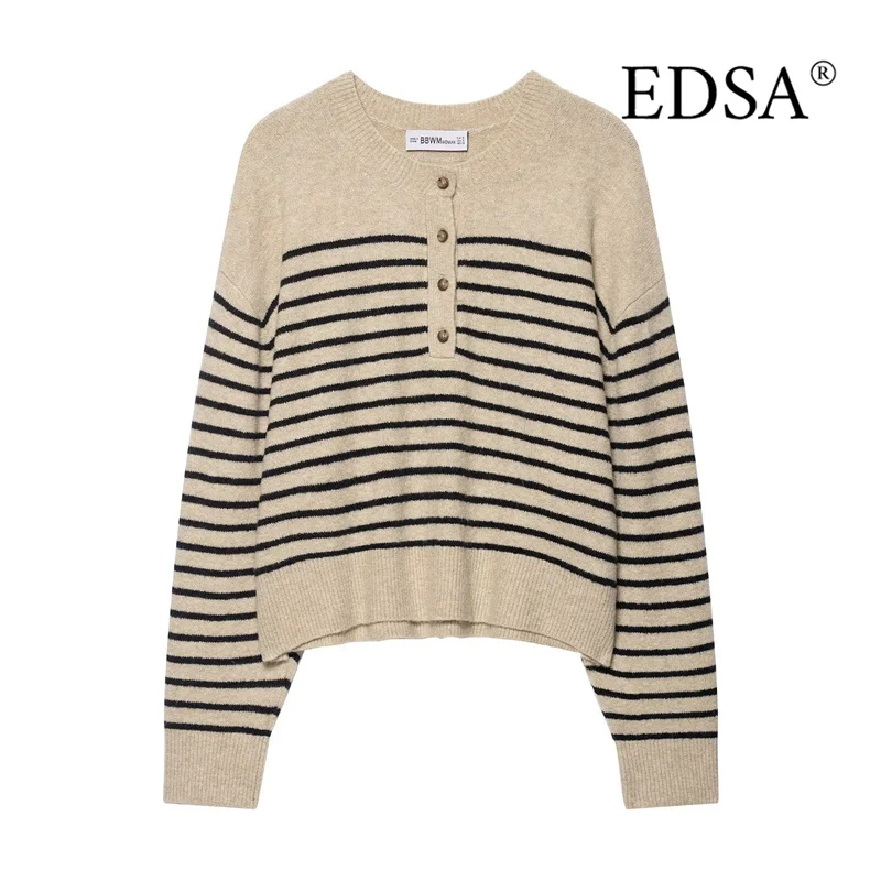 

EDSA Women Striped Jumper Sweater Round Neck Long Sleeves Spring Autumn Casual Female Pullovers