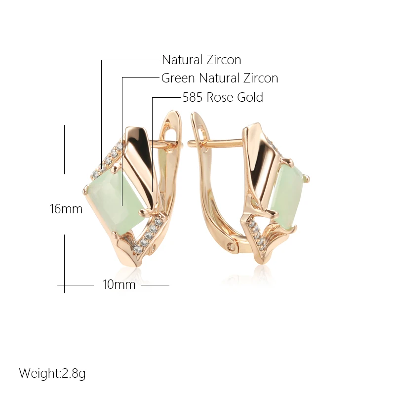 Kinel – boucles d'oreilles carrées coupe émeraude en Zircon pour femmes, de luxe, couleur or Rose, tendance de mariage, bijoux fins quotidiens, nouvelle collection 585