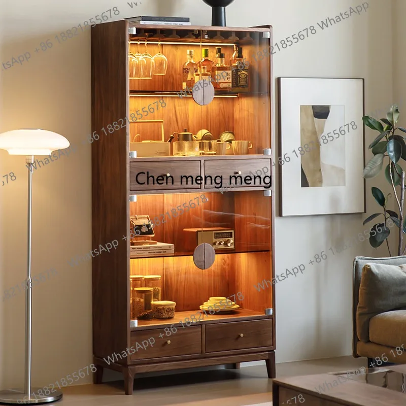 

Винный шкаф из массива дерева со стеклянными дверцами, в стиле лёгкой роскоши, для хранения и демонстрации, высокий и низкий книжный шкаф для гостиной