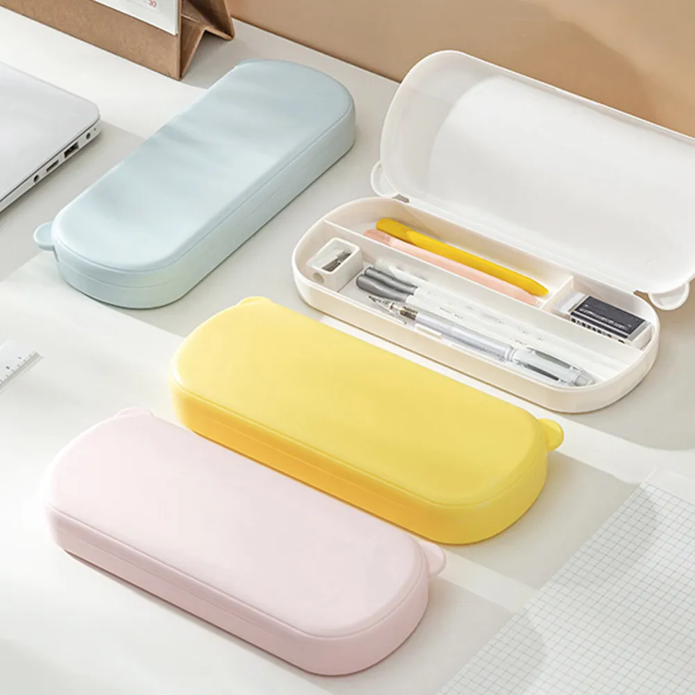 

4Pcs Cute Bear Design Pencil Case Big Capacity Pen Organizer Plastic Crayon Box with Compartments School Pencil Case for