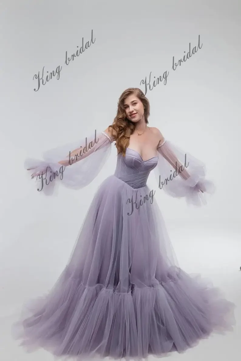 

Lavender Tulle Wedding Dress – A Dreamy Boho Bridal Gown in Custom Colors prom dress evening gowns party dresses