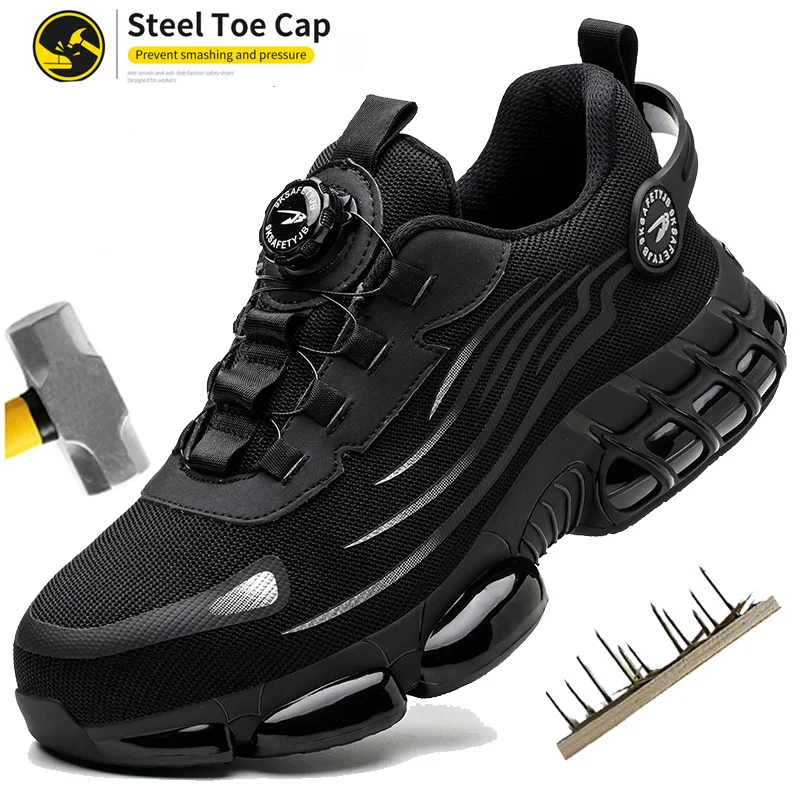 

Дышащие рабочие ботинки со стальным носком для мужчин, промышленная строительная обувь с поворотной кнопкой, противопрокольные защитные кроссовки на открытом воздухе