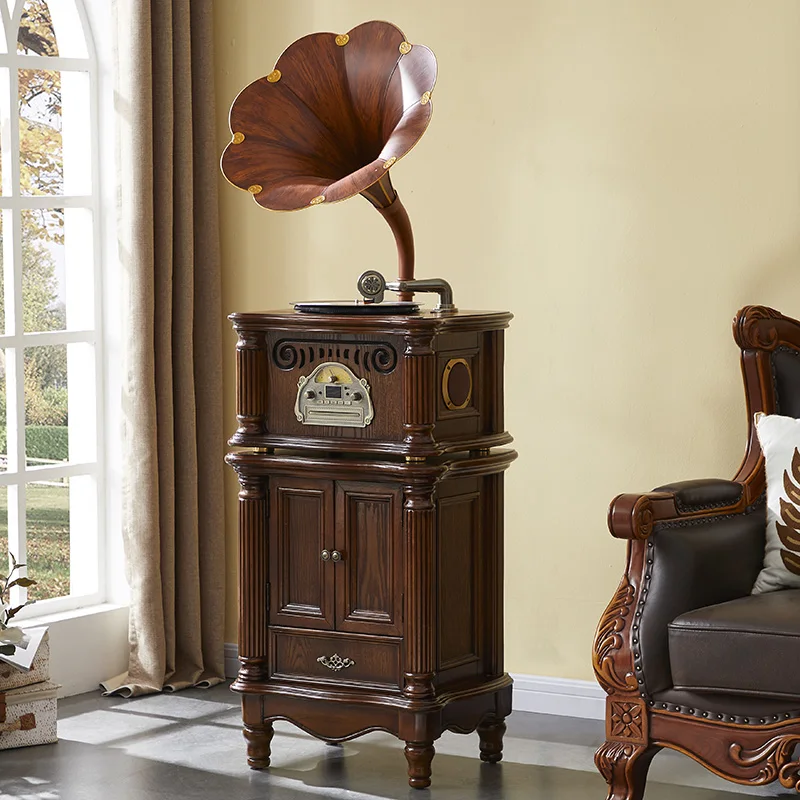 Phonograph, living room, vinyl record machine, solid wood antique streaming sound machine, retro phonograph machine