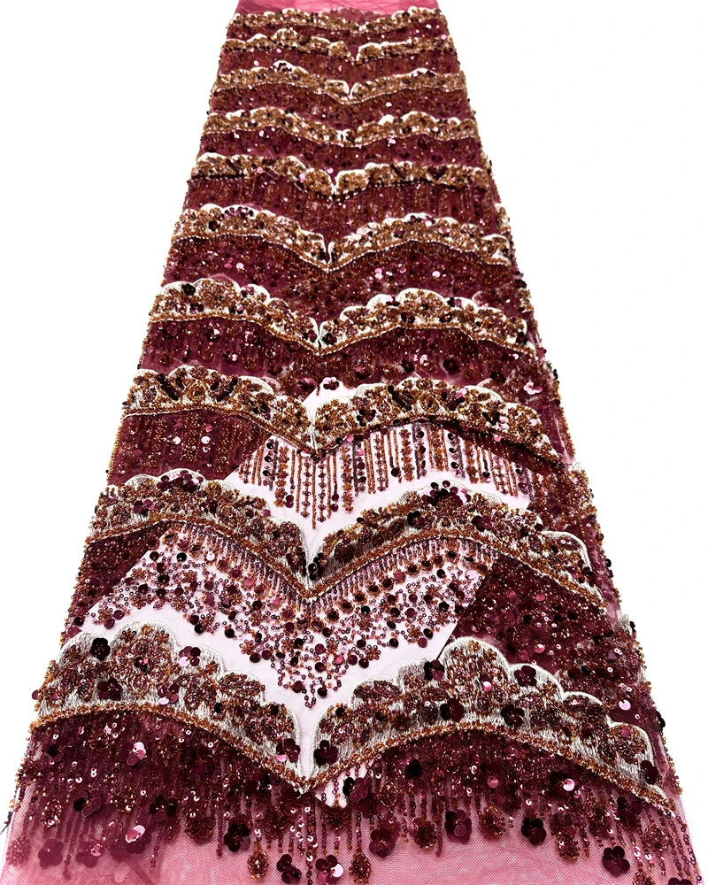 European 3D Groom Embroidered Lace Fabric African French Beaded Sequin Bridal Wedding Party Dress Fabric New 2025