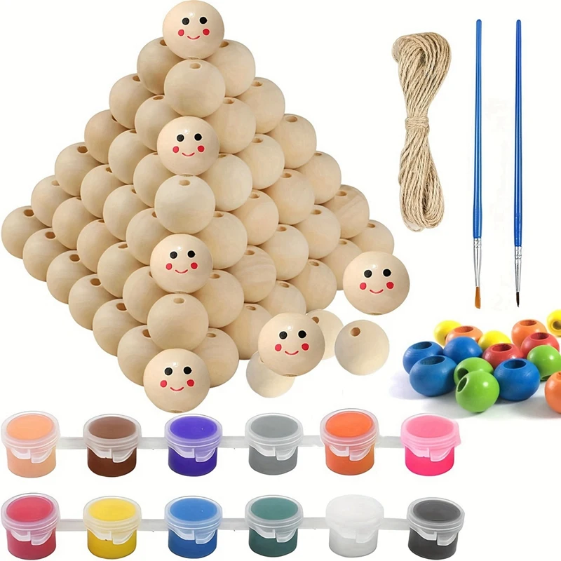 Graffiti Wood Beads Kit For DIY Craft Art Jewelry Making Wood Round Ball Beads Spacer