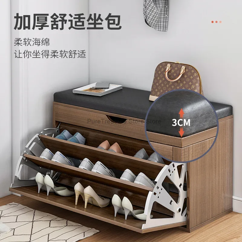 Nordic Shoe Storage Rack Entrance With Changing Stool Household Cabinet Bench Shoes Organizer Shelf