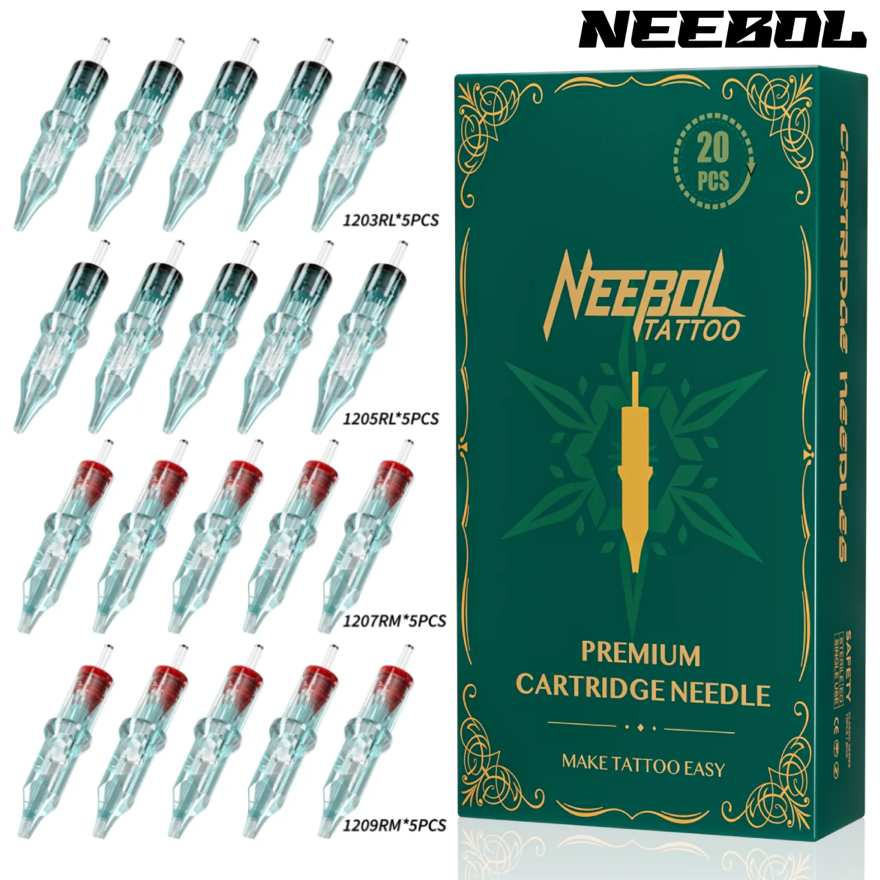 20PCS/set Tattoo Needles, Tattoo Cartridge stainless steel Needles, RL/RM Disposable Tattoo Needle Cartridge Round Liner,