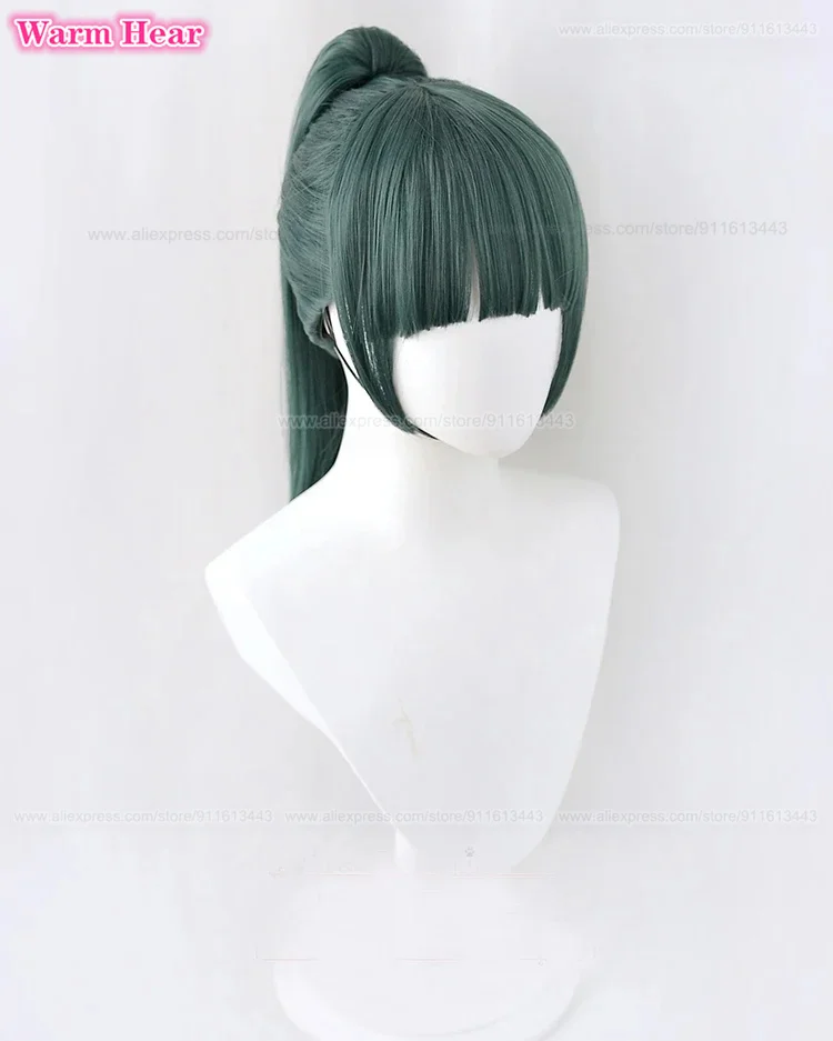 Maki Zenin Synthetic Wig Long 60cm Christmas Dark Green Ponytail Cosplay Wig With Glasses Heat Resistant Wigs Halloween +Wig Cap