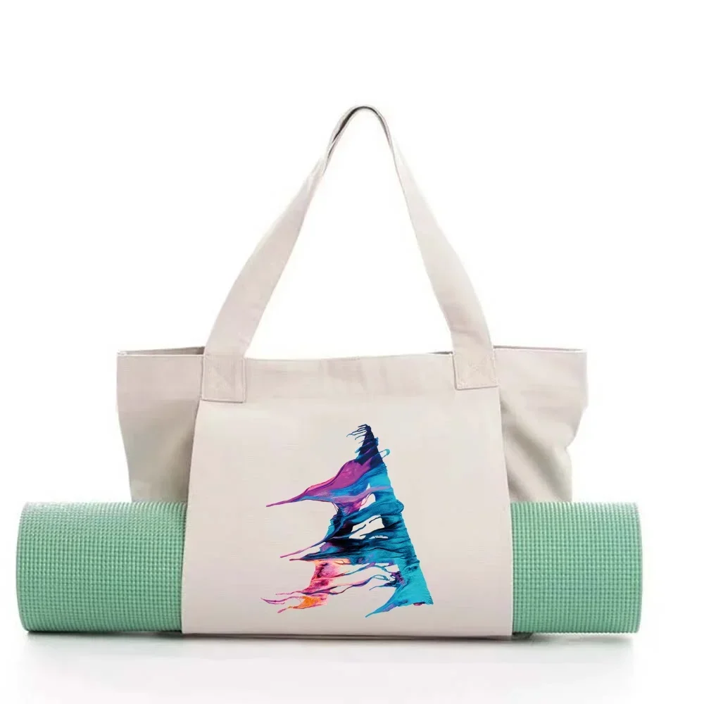 Gym Bags Canvas Handbag Yoga Mat Tote Bag Pocket Large Capacity Pilates Shoulder Bag Storage Paint Letter Printing Series