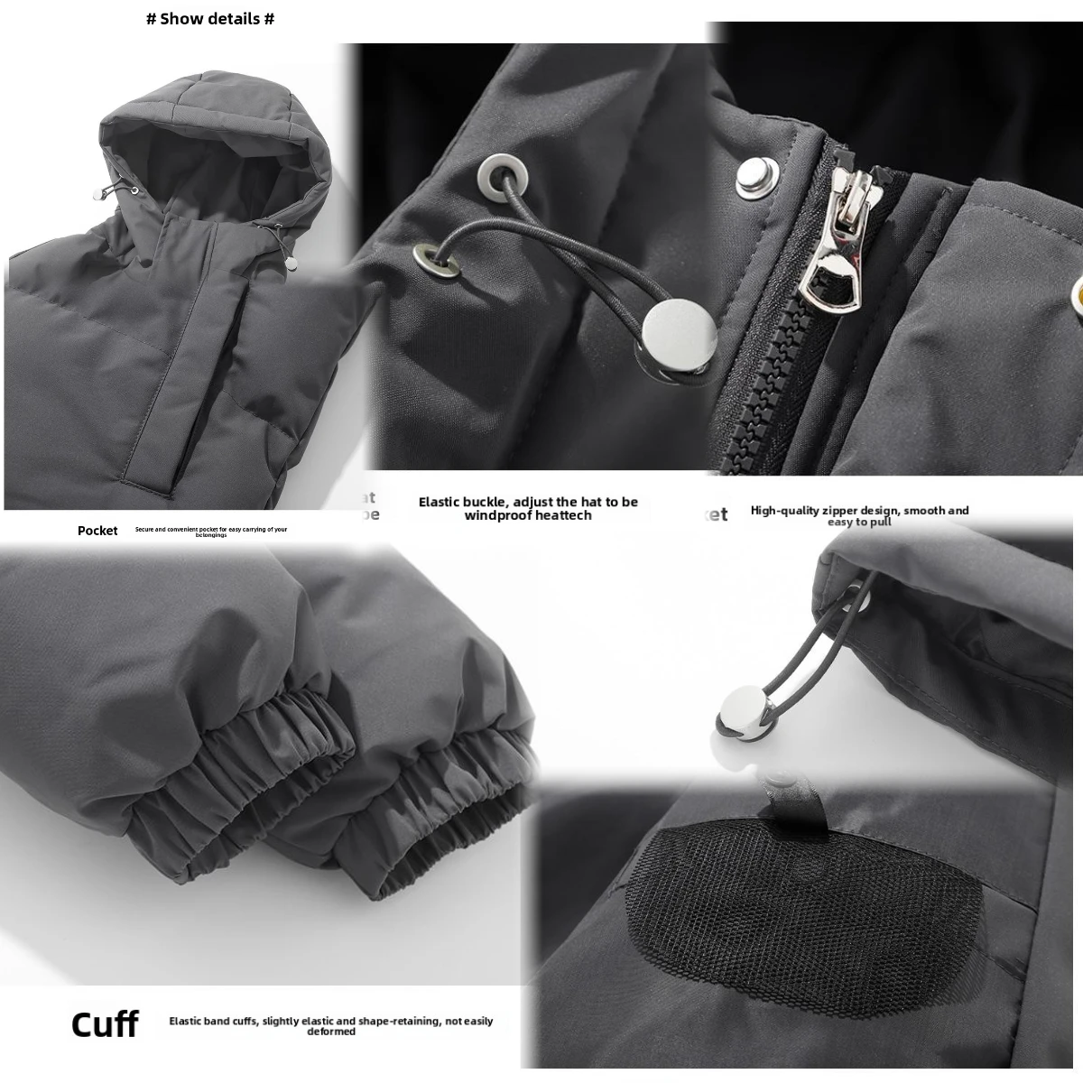 سترة رجالية شتوية جديدة ذات علامة تجارية أمريكية على الموضة بلون سادة بدلة خبز دافئة بغطاء للرأس سترة قطنية سميكة فضفاضة #6