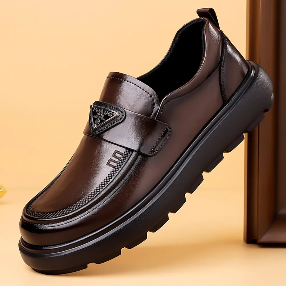 Men's Height Increasing Soft Soled Business Casual Leather Shoes British Thick Soled Loafers Comfortable Slip-On Elegant Footwea