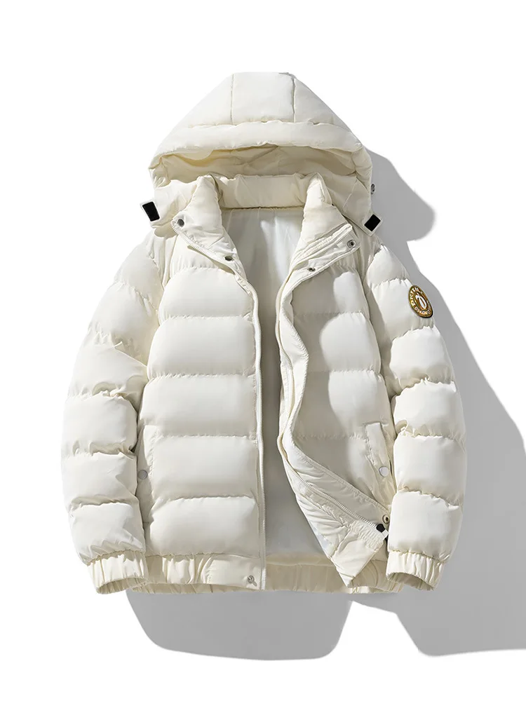 Winter Man Down Jacket Simple Solid Color Stand Collar Male Hooded Coat Thicken Cold-proof Loose Comfortable Men Outerwear