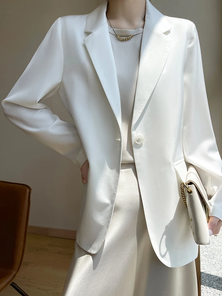 

Spring Summer New Luxury Silk Satin Women's Loose V-neck Large Size Top One Button Trendy Suit Outerwear