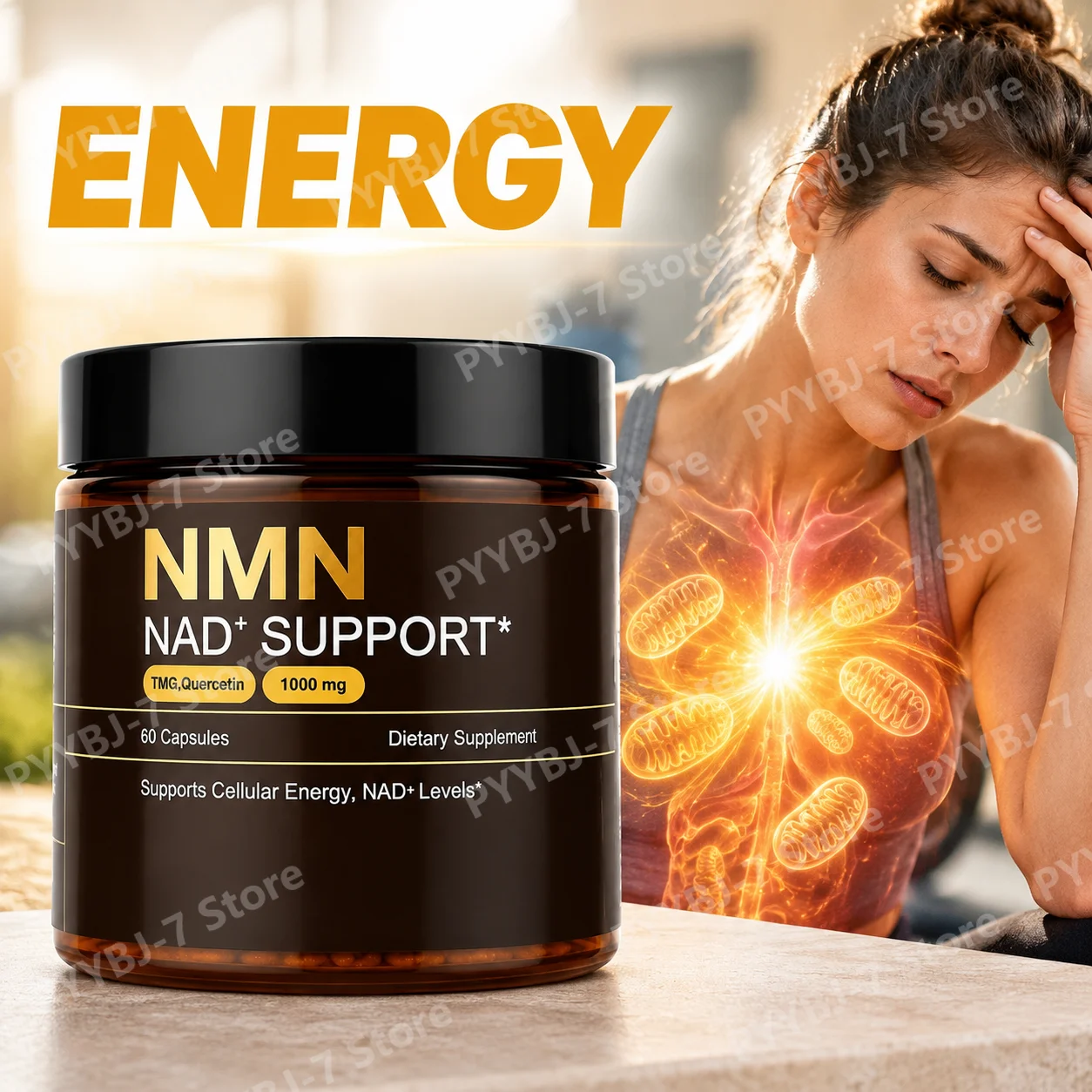 NMN Complex Capsules Boost Cellular Energy NAD+ Levels Fight Daily Fatigue, TMG Quercetin Resveratrol Anti-Aging Blend, 60 Count