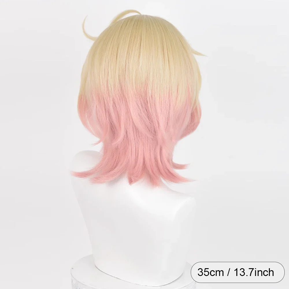 Emilie Cosplay Wig Game Anime Cosplay Synthetic Straight Ombre Blonde Pink Layered Fluffy Wig for Daily Party