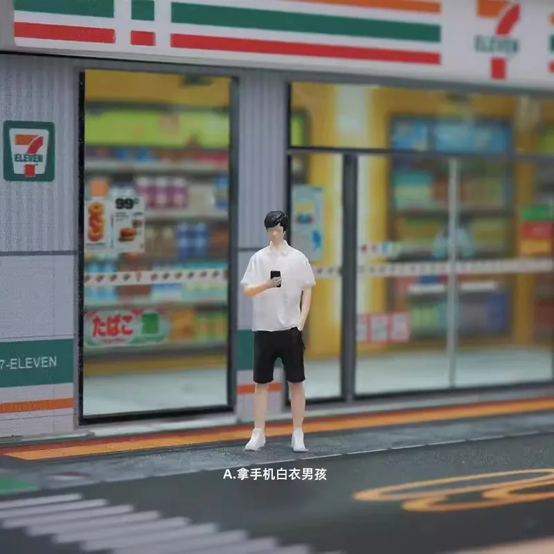 New 1:64 Scale Model 1Pcs Miniature Handsome Guy With Cell Phone White T-Shirt Action Figure DIY Scene Accessory Display Toys