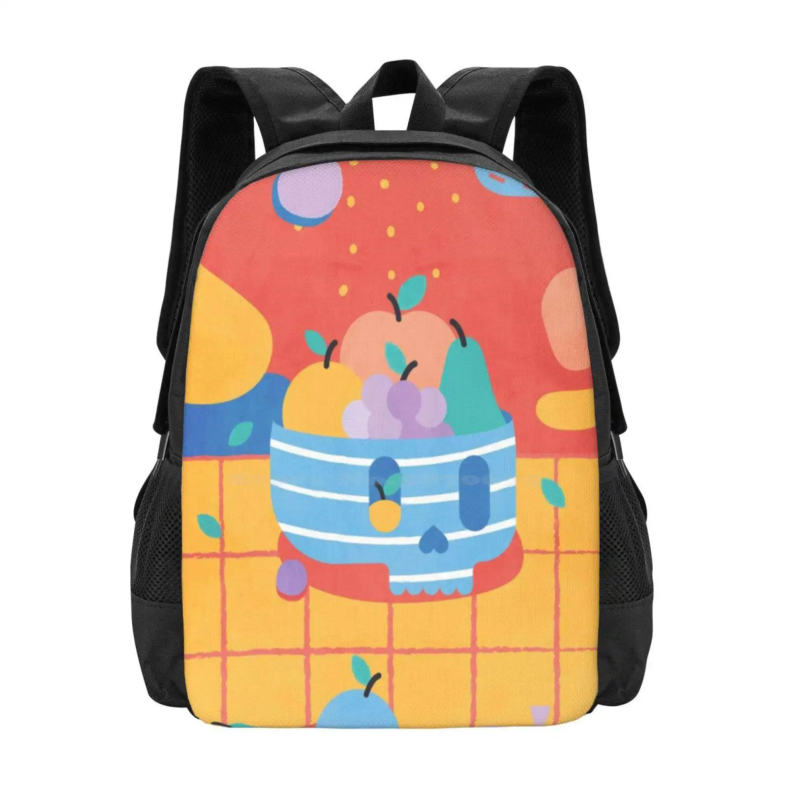 Skull Fruit Bowl School Bags Travel Laptop Backpack Skull Bowl Fruits Abstract Pattern Pop Pastel Colors