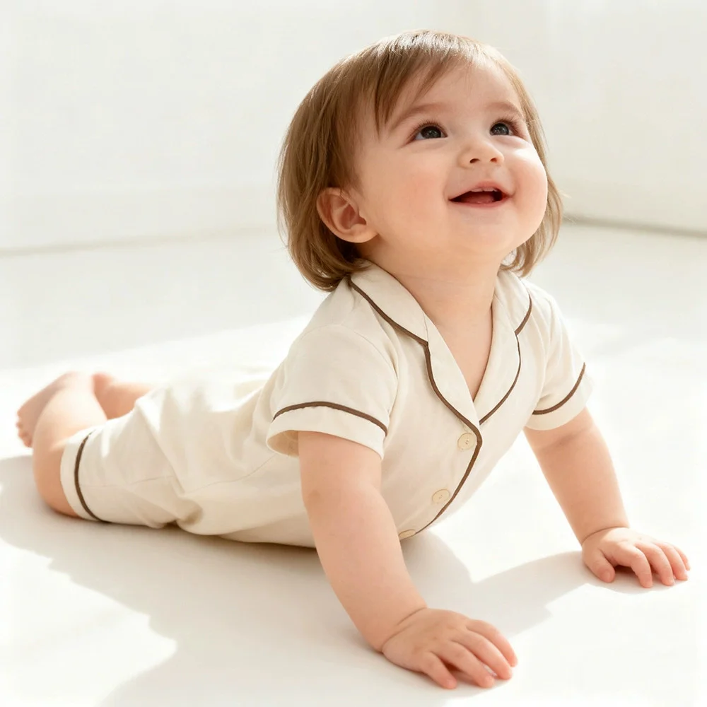Summer Baby Boy Girl Clothes Newborn Romper Pajamas Soild Button Short Clothing For 0- 3T Cute Korean Breathable Jumpsuit