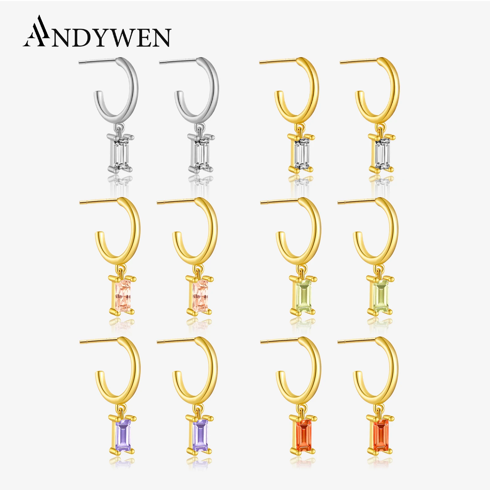 ANDYWEN 925 Sterling Silver Middle 7.5mm Drop Earring Circle Huggies Piercing Ohrringe Colorful Women Luxury Dangle Jewelry