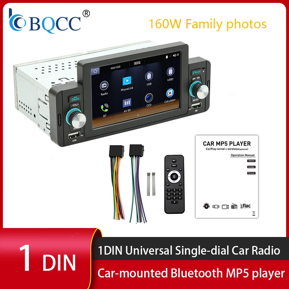 BQCC 160W 5 Inch HD IPS Screen Car MP5 Player Phone Link Universal Single Din Car Stereo Radio