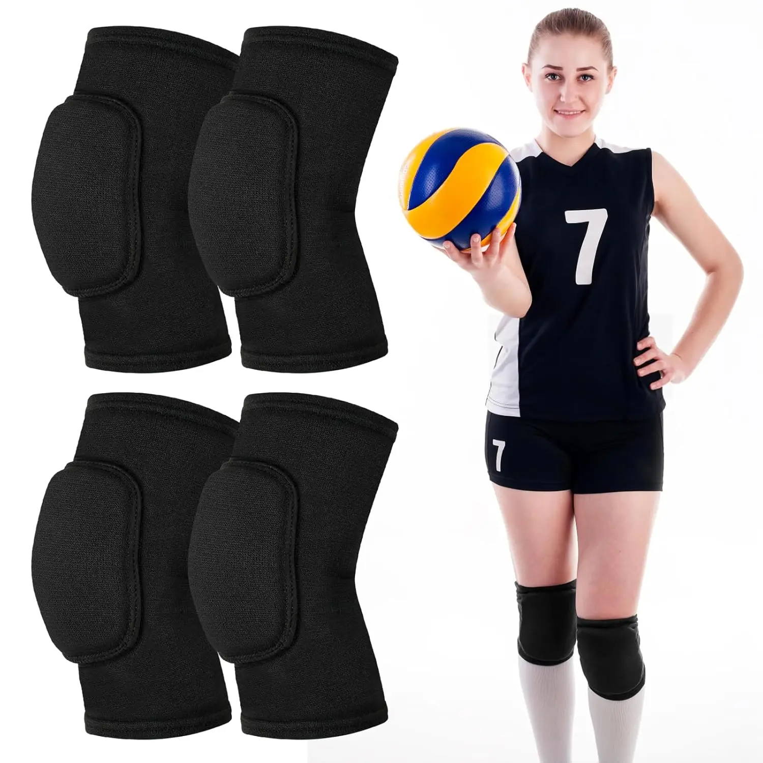 

Volleyball Knee Pads 2 Pairs, Soft Black Kneepads for Women Youth Kids, Sports Protection for Dance Volleyball Football Yoga