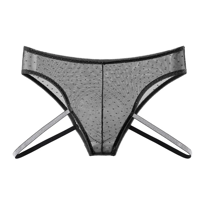 

Polka Dot Sheer Mesh Brief for Men Sexy Low-Rise T-Back Crisscross Glitter Straps Transparent Thong Erotic Elastic Strap Panties