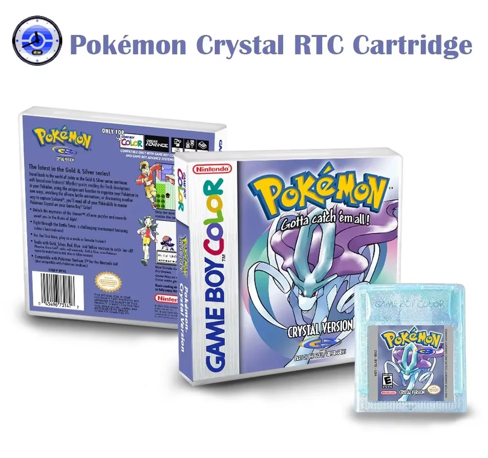 

Игровая карта GBC, версия США, RTC в штучной упаковке, английская для PokEmon GB, красная, желтая, синяя, зеленая, золотистая и серебряная игровая карта, портативная игровая карта