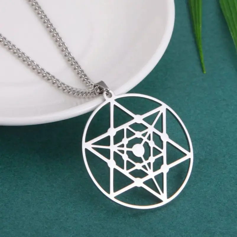 LIKGREAT Tetrahedron Merkabah Necklace Star of David Pendant Women Tree of Life Men Talisman Stainless Steel Jewelry Gifts