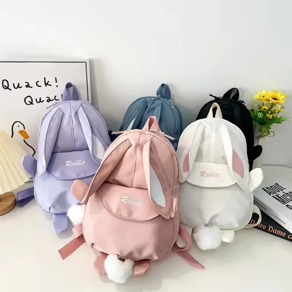 Cute Rabbit Children's Backpack Girls School Bag Primary Middle High School Students Double Shoulder Bag Campus Zipper Closure