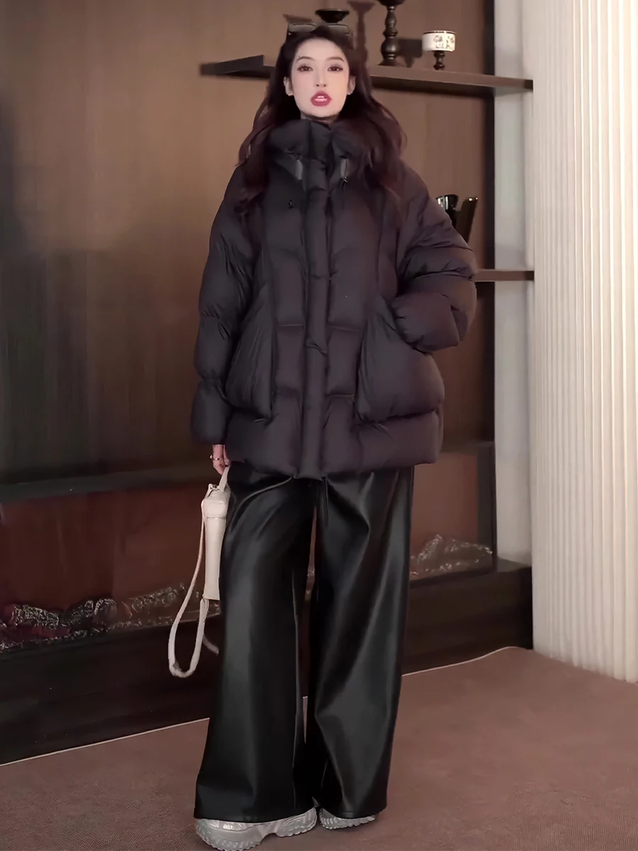 Mujer Thiened blanco Du down Puffer Jaet invierno 2025 nuevo Sle nube espuma sombrero diseño abrigo cálido dulce Sle longitud Regular