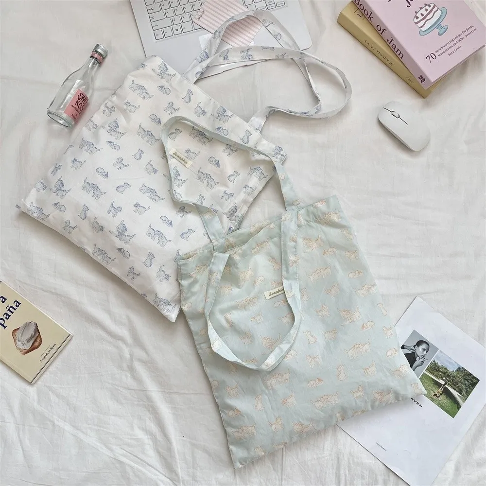 

New Polyester Shoulder Tote Bags Large Capacity Cartoon Cat Shopping Bag Cute Lightweight Shoulder Bags Casual Wear