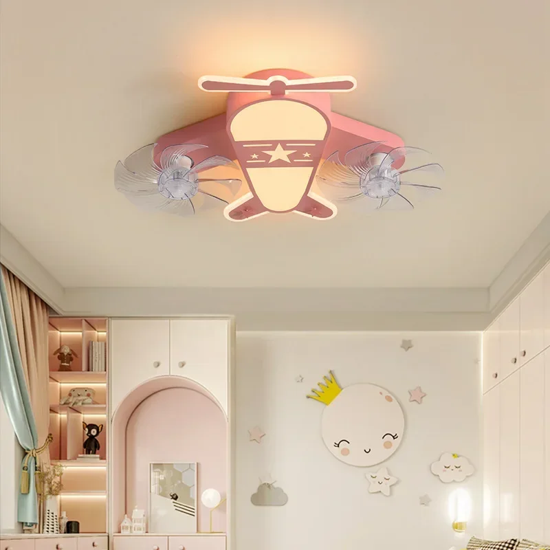 Children's Room LED Aircraft Ceiling Light Cartoon Remote Control Fan Lamp Boy Room Lights Bedroom Decoration Lamp Gift Light