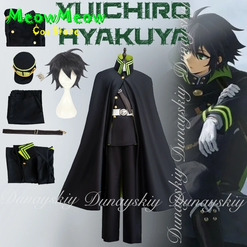 2026 Seraph of the End Anime Yuichiro Hyakuya Cosplay Survivant de l'expérimentation humaine Ensemble complet de costume de combat noir pour Halloween