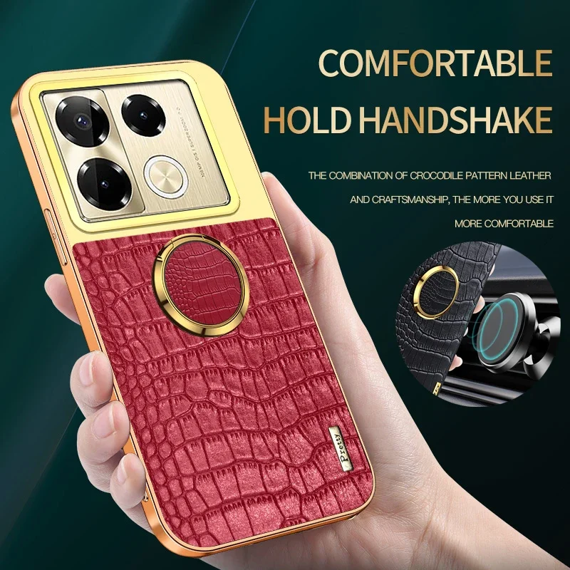 Per Infinix Note 40 Pro Plus 4G 5G Custodia per telefono con supporto ad anello magnetico Custodie con cover posteriore morbida in silicone in pelle con texture coccodrillo
