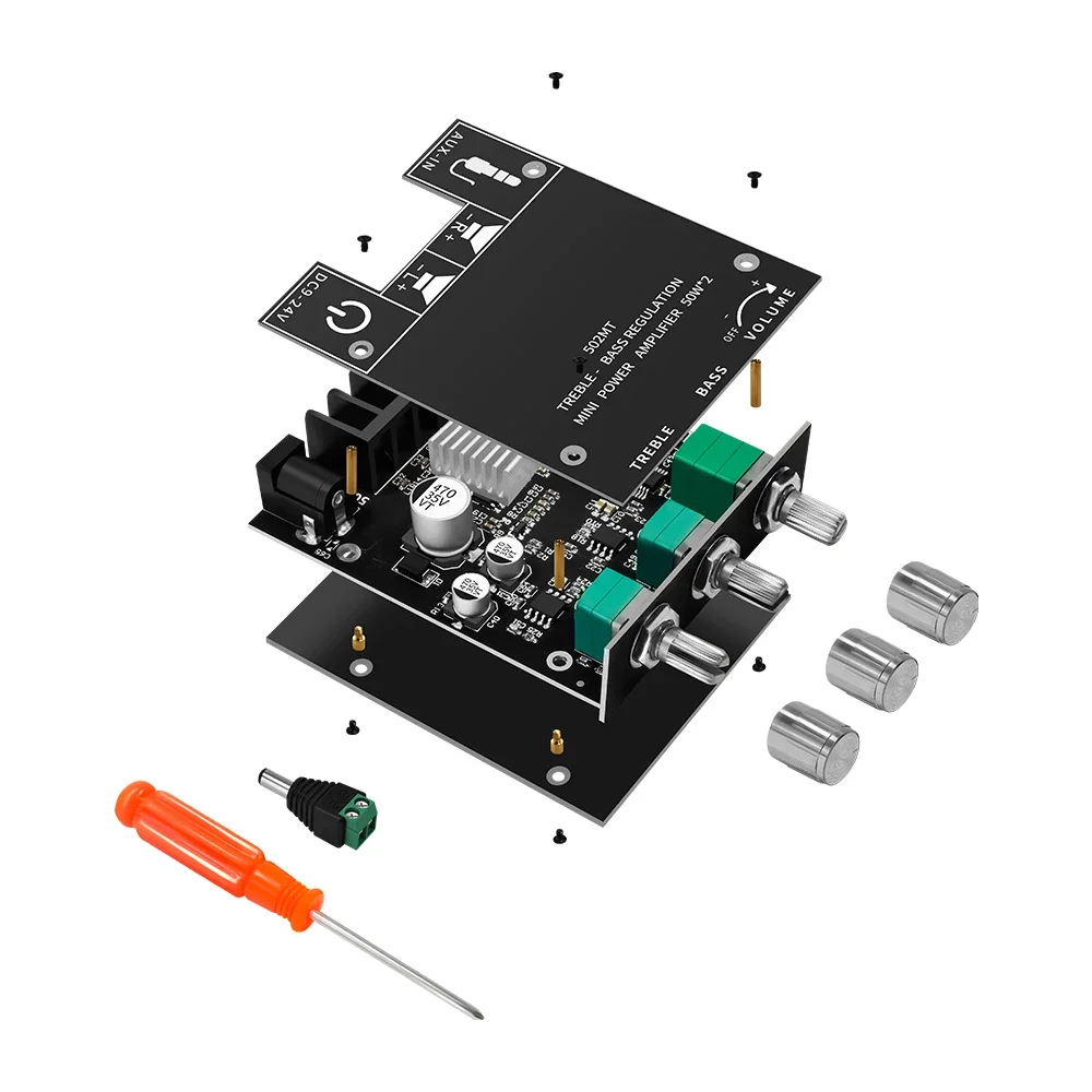 Digital HIFI Amplifier Board Module, ZK-502MT 2.0, Stereo T Sound, Bluetooth Audio, 50W x 2, High, Low Tone