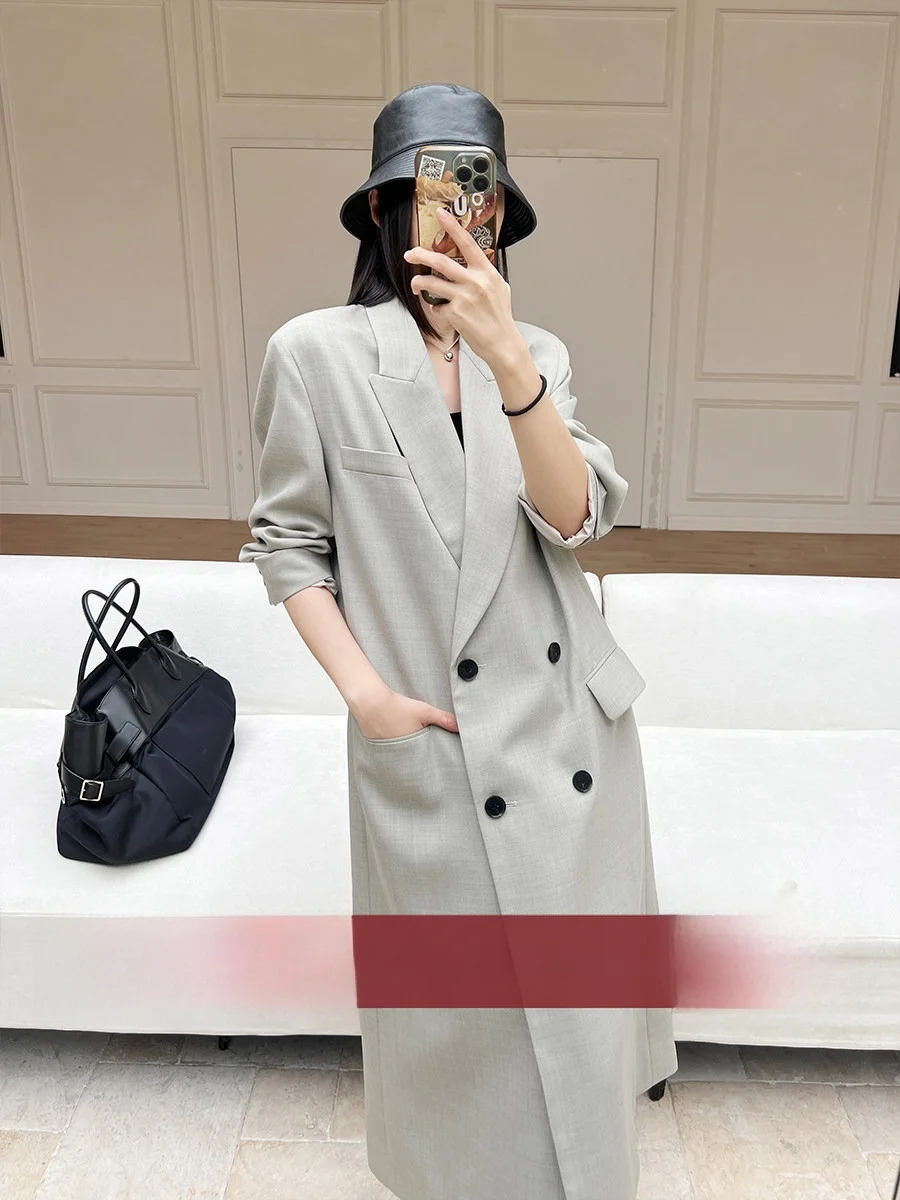 

Двубортный пиджак Amyy Studios из смесовой шерсти премиум-класса с отложным воротником, простой и стильный, удобный для повседневной носки