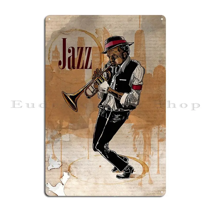 Jazz Man Playing Trumpet Metal Plaque Wall Plaque Customize Plaques Decoration Garage Tin Sign Poster