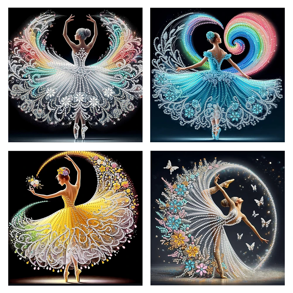 

4Pcs 30x30cm Girl 5D DIY Special Shape Crystal Partial Diamond Painting Kit Art