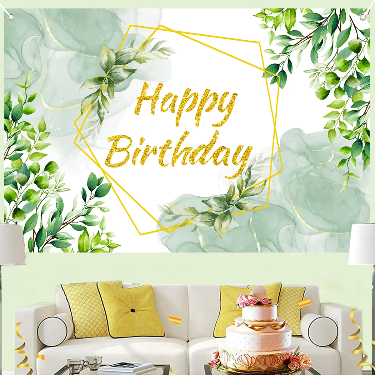 أوراق الأوكالبتوس الخضراء عيد ميلاد البوليستر خلفية حفلة عيد ميلاد ديكور الاطفال حفل زفاف عيد ميلاد لوازم استحمام الطفل #5