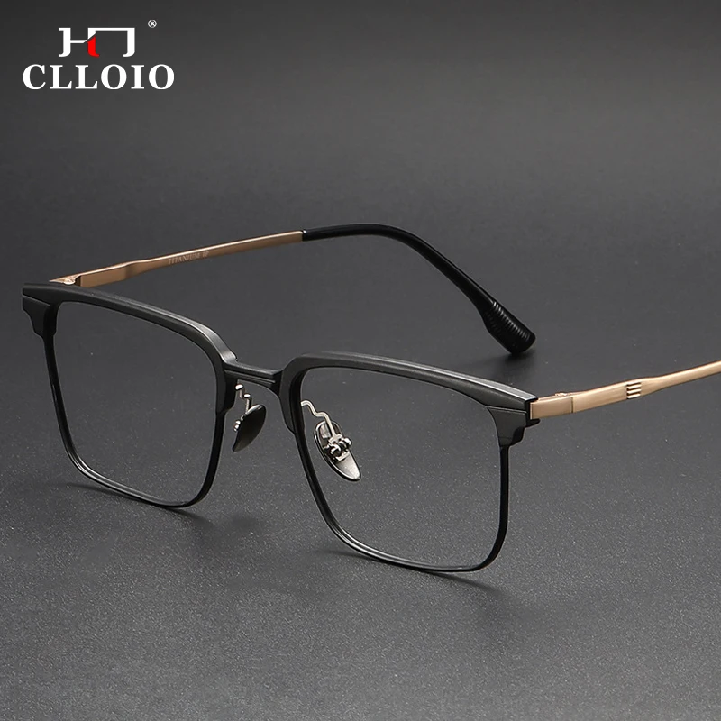 CLLOIO Men's Ultralight Aluminum Square Frame Reading Glasses Anti Blue Light Titanium Legs Myopia Prescription Optical Glasses