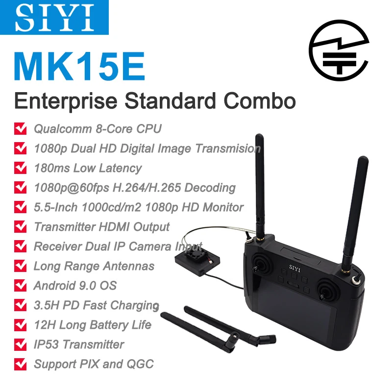 SIYI MK15E Mini HD Handheld Radio System Transmitter Remote Control 5.5-Inch Monitor 1080p 60fps 180ms FPV Japan MIC Certified