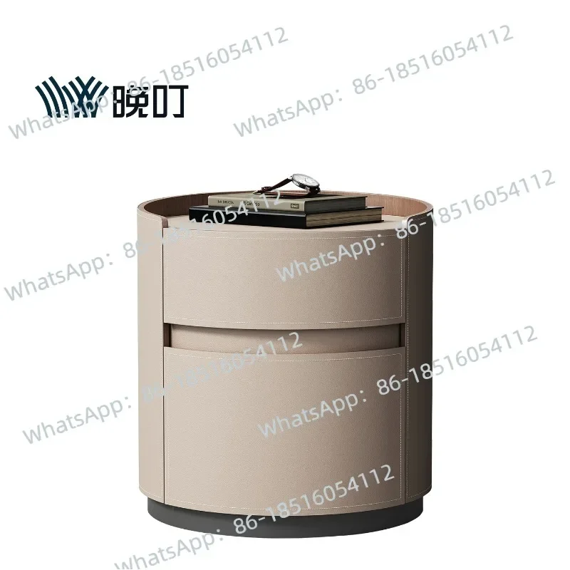 Minimalist Bedside Table Round Home Bedroom Modern Minimalist Light Luxury Saddle Leather Bedside Table Side Table