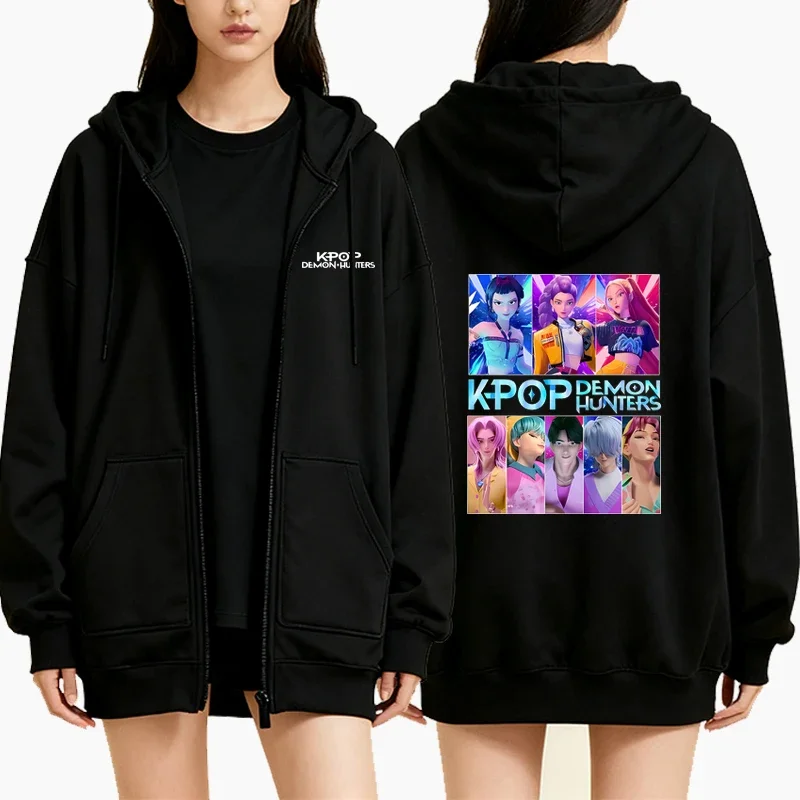 Kpop شيطان الصيادين الجرافيك مقنعين زمم النساء الرجال موضة خمر عادية Harajuku معطف الصوف الهيب هوب جاكيت زيبرا بلوزات #4