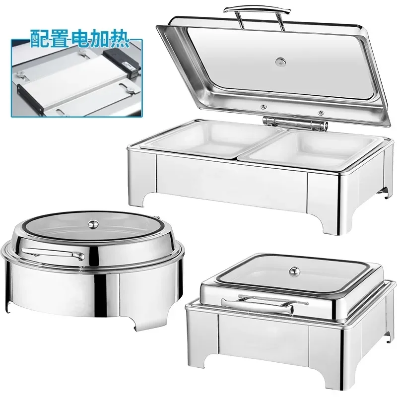 Deluxe Buffet Stove Electric Heating Buffy Stove Stainless Steel Insulation Stove Pot Hydraulic Hotel Breakfast Square Clamshell