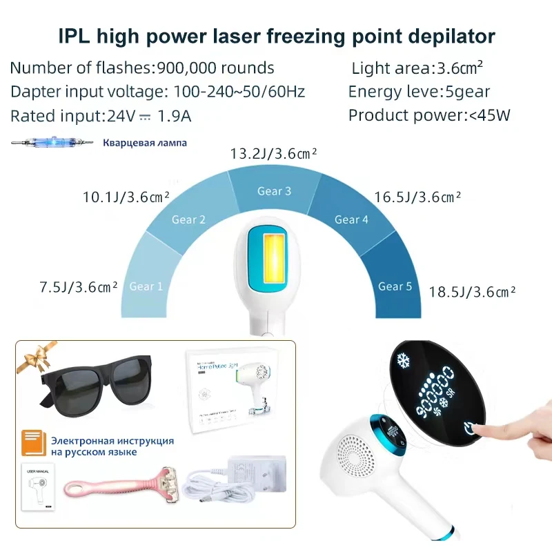 جهاز إزالة الشعر بالليزر من Ice IPL جهاز إزالة الشعر الكهربائي عقد دائم للمنزل 900000 ومضات مزيل شعر الجسم بالكامل للرجال والنساء