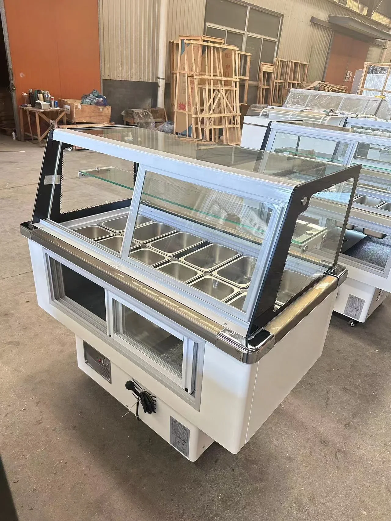 Factory Commercial Freezer Glass Display Chiller Right Angle Salad Refrigerator Ice Porridge Cooler Salad Refrigerator