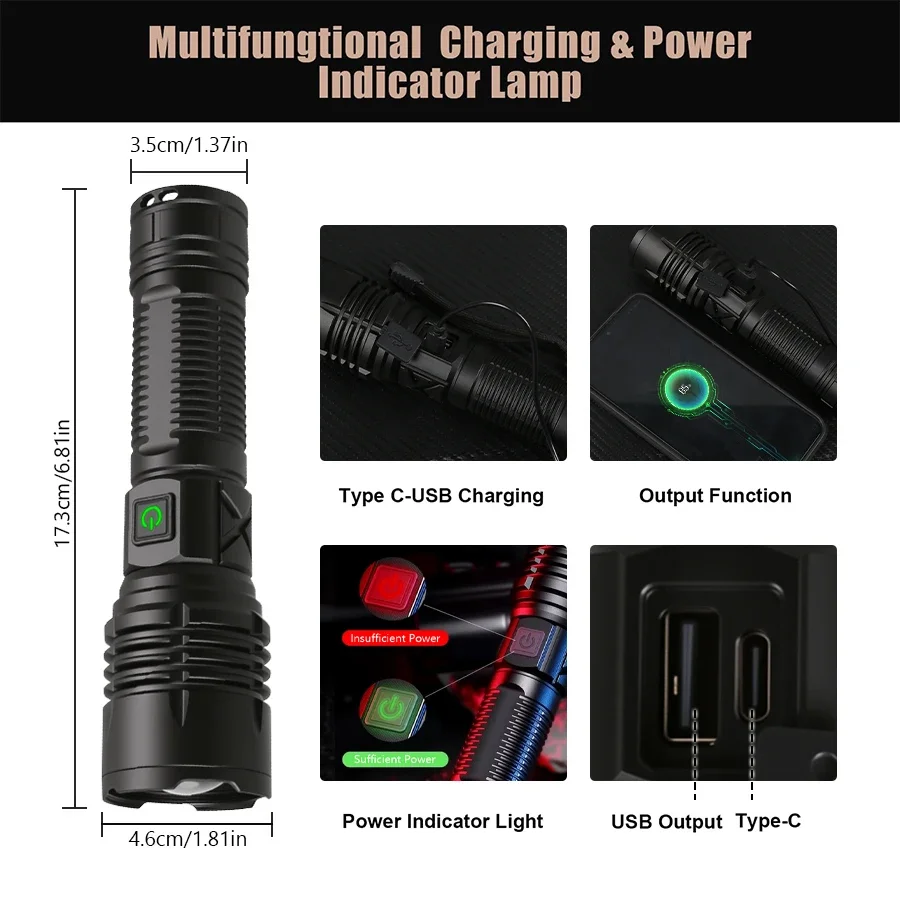 10000000 التجويف السوبر مشرق الأضواء طويلة المدى مصباح ليد جيب تلسكوبي التكبير USB شحن مقاوم للماء المحمولة التخييم الشعلة