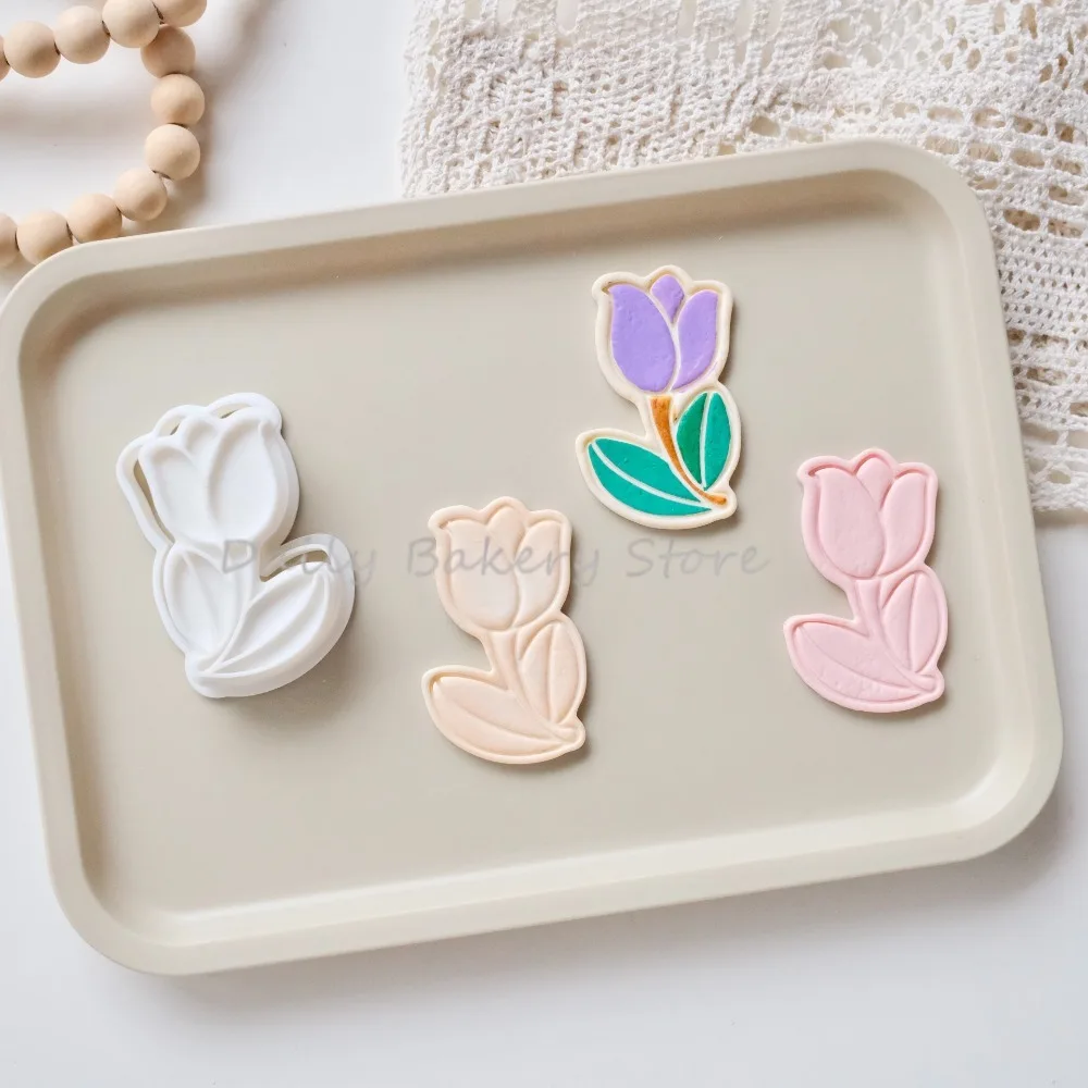 Tulip Flower Shape Cookie Cutter Mold Mother's Day Party Fondant Cake Decorating Tools Tulip Icing Biscuit Pressing Mold Cutter